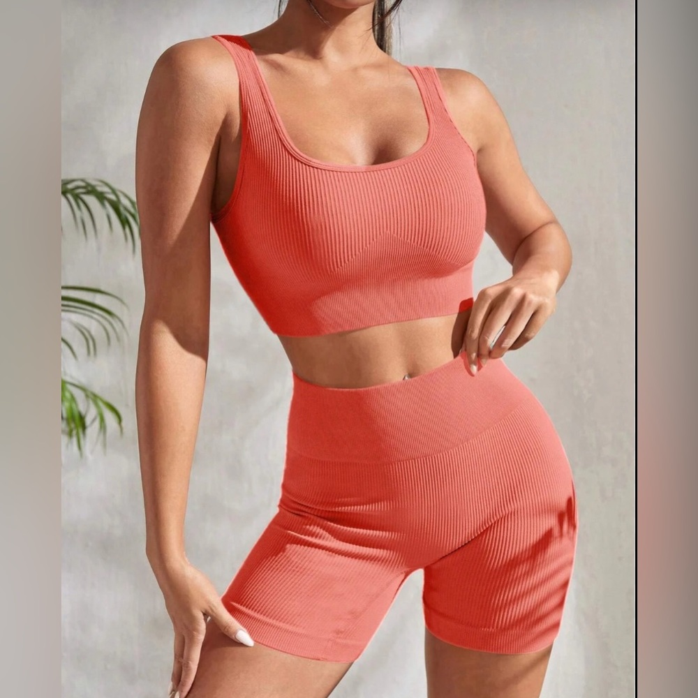 Aura Coral Pink Ribbed Knit Sports Set size S/M